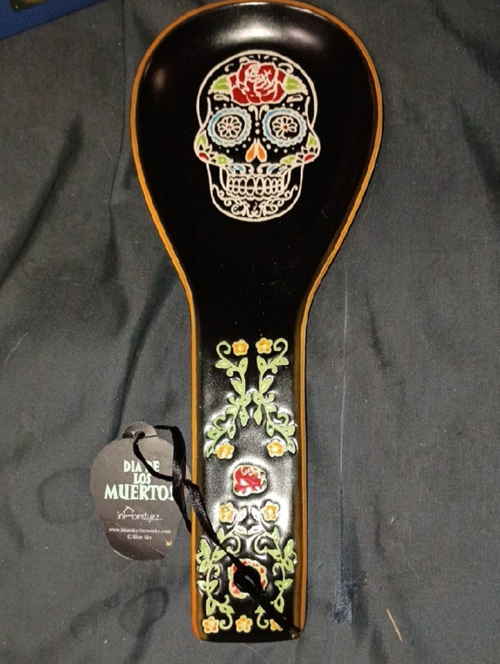 Dia de los Muertos Black Decorative Spoon Rest with Colorful Sugar Skull